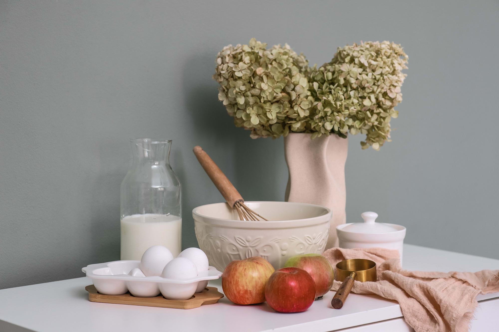 studio counter with simple ingredients and utensils laid out